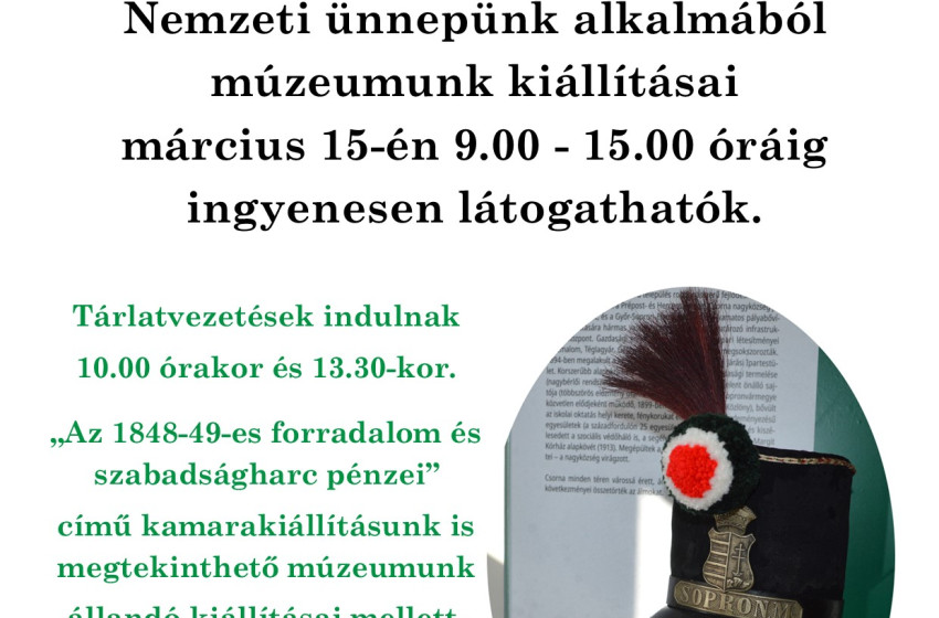 Ingyenes ünnepi programokkal várja látogatóit a Csornai Múzeum március 15-én