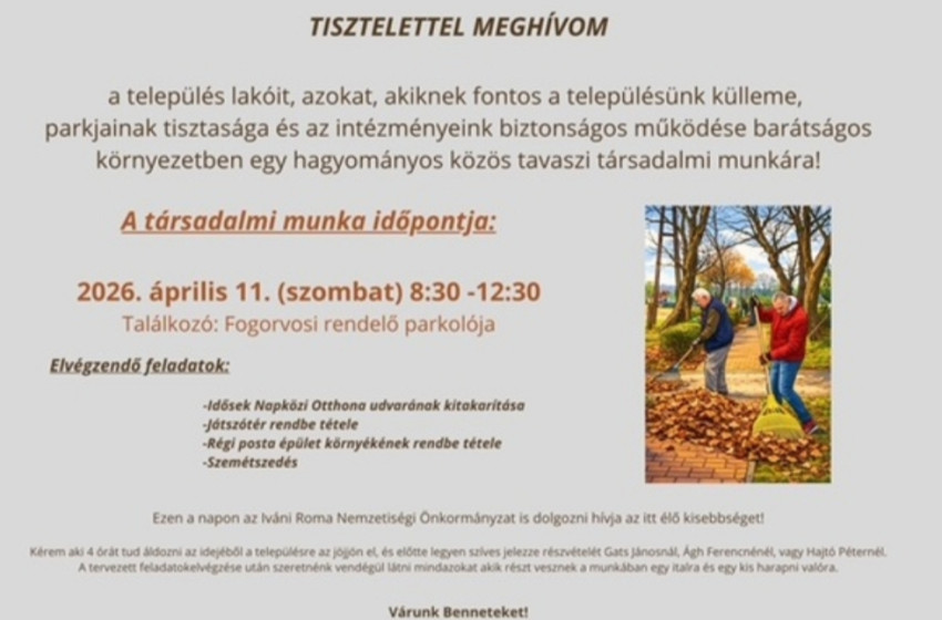 Közös tavaszi társadalmi munkára hívják a lakosokat