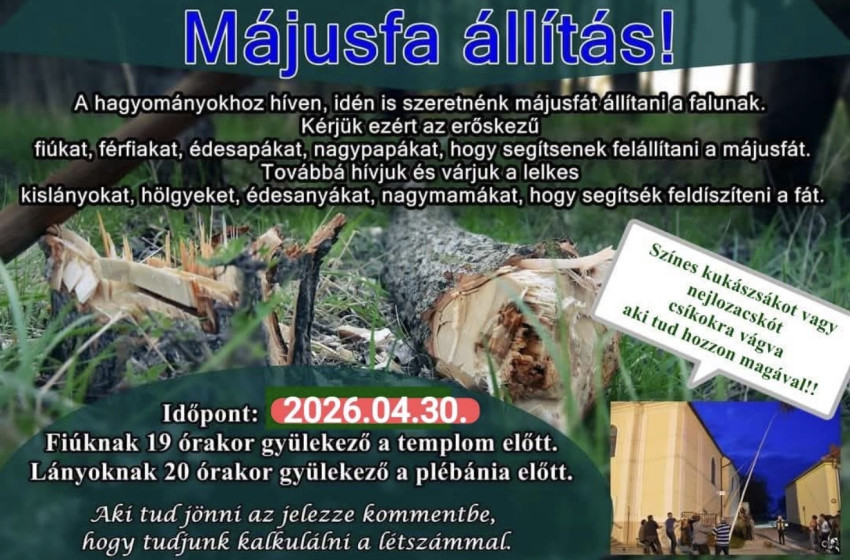 Májusfaállításra készül Acsalag közössége