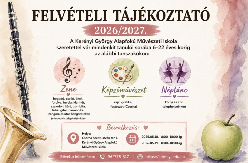 Felvételit hirdet a Kerényi György Alapfokú Művészeti Iskola