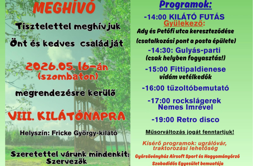 Színes programokkal érkezik a VIII. Kilátónap Győrsövényházán