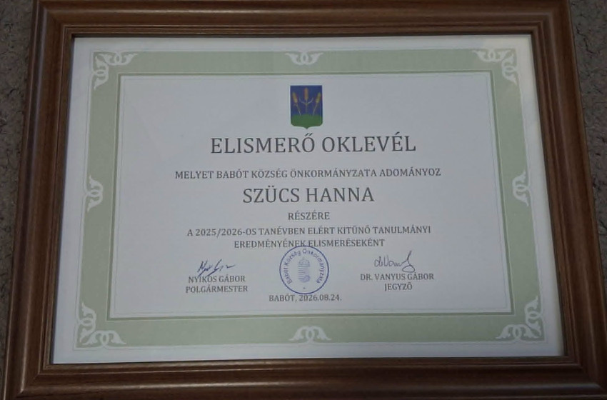 Kitűnő tanulmányi eredményét ismerték el