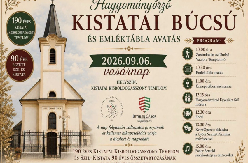 Ma rendezik a hagyományőrző kistatai búcsút és emléktábla-avatást