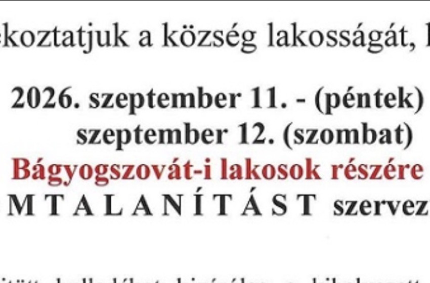 Lomtalanítást szerveznek Bágyogszováton szeptember 11-én és 12-én