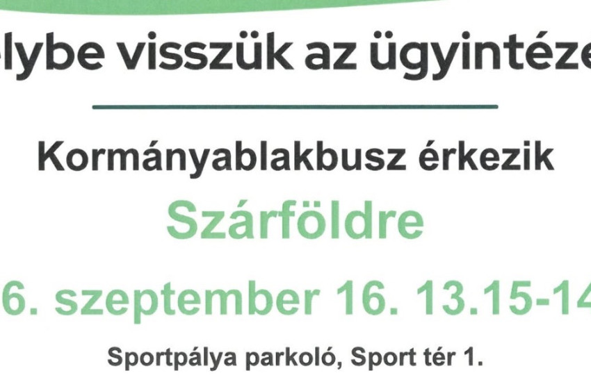 Kormányablakbusz érkezik Szárföldre – több ügyet is helyben intézhetnek a lakosok