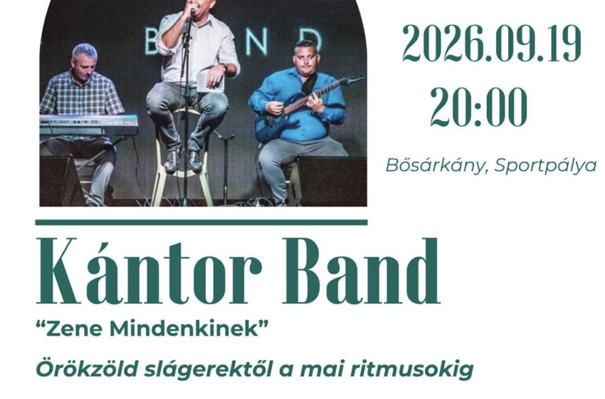 Ingyenes Kántor Band-koncerttel búcsúztatják a nyarat Bősárkányban