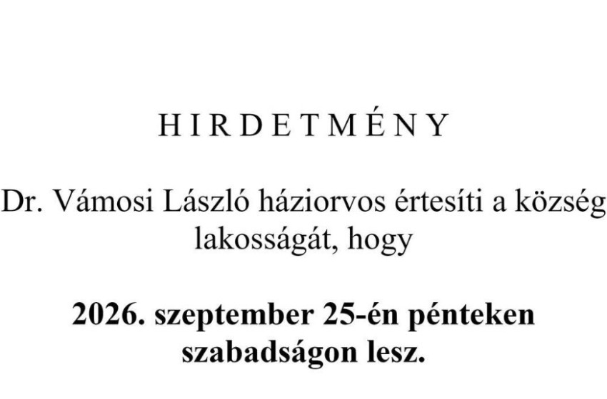 Pénteken szabadságon lesz az egyedi háziorvos