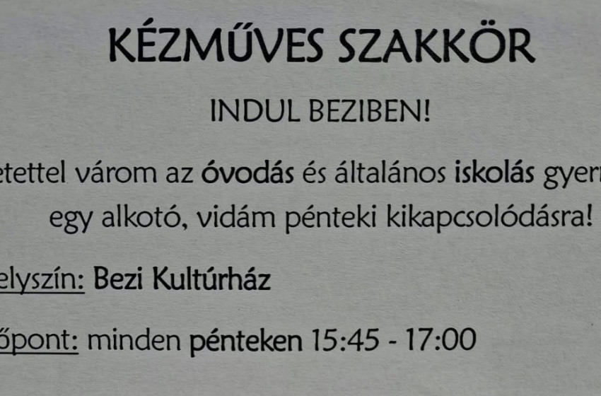 Kézműves szakkör indul Beziben – alkotással és vidám kikapcsolódással várják a gyerekeket