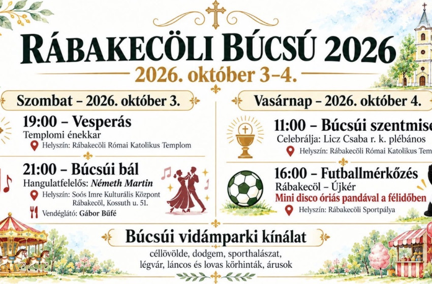 Kétnapos programsorozattal rendezik meg a rábakecöli búcsút